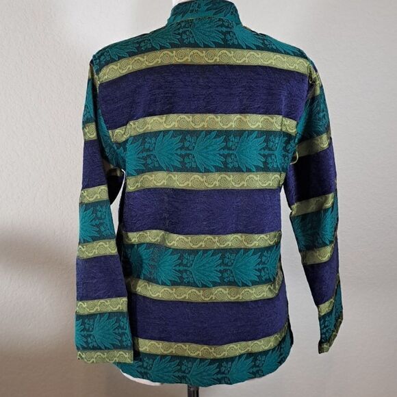 Chico’s Women’s Jacket Turquoise Purple Green Stripe Front Button Size 0 =XS 4/6 - Picture 6 of 11